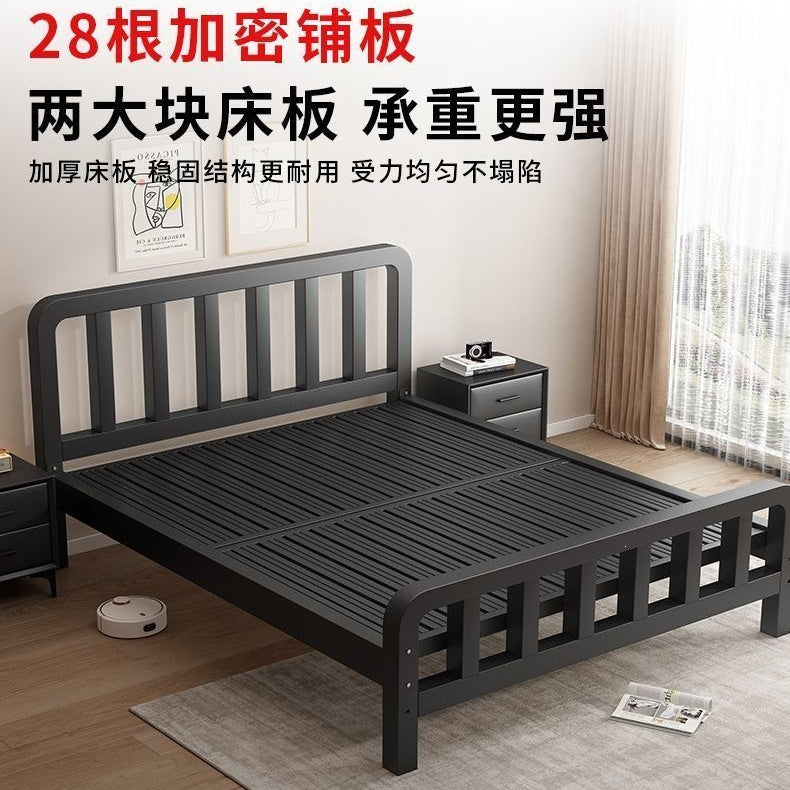 Thickened reinforced iron bed for home bedroom casual silent double bed rental house single dormitory black steel frame bed