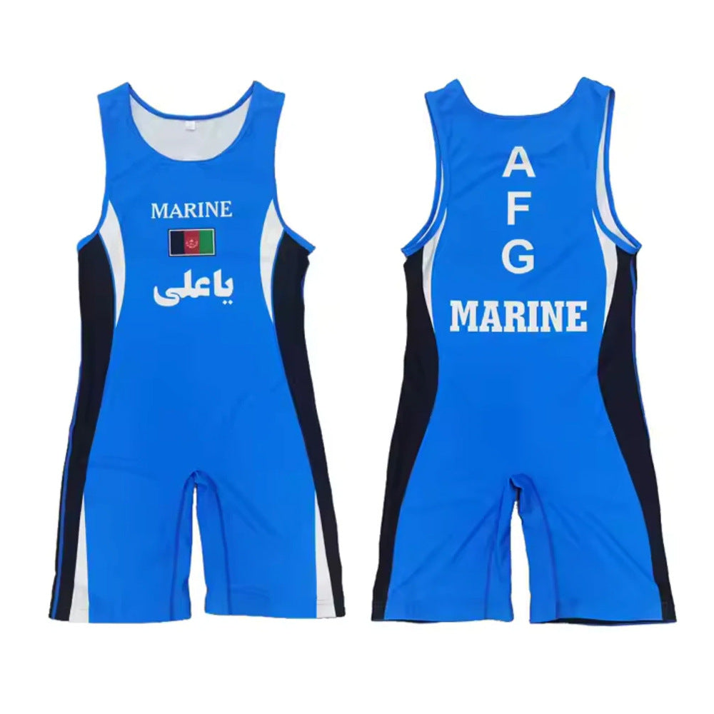 Sublimation full body print men's one-piece wrestling suit custom training weightlifting suit men's and women's free wrestling one-piece vest