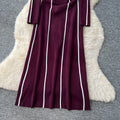 Frenchclassy niche stylefashioncontrast color side patchwork waist round neck long sleevessweaterdress women's slimming look long skirt