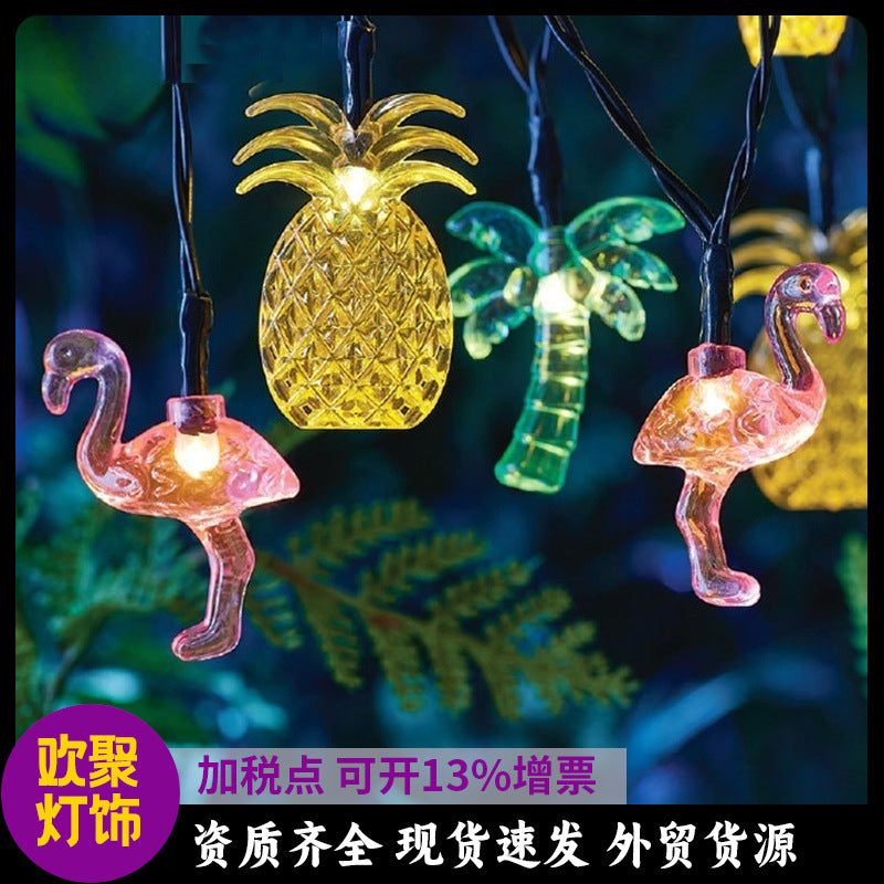 LED solar light string ins pineapple coconut tree flamingo small string light summer cartoon decorative lights flash string