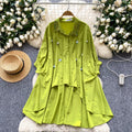Fashionfashionable heavy industry beading stereo flower shirt women's sense of design asymmetrical loose bat sleeve tops