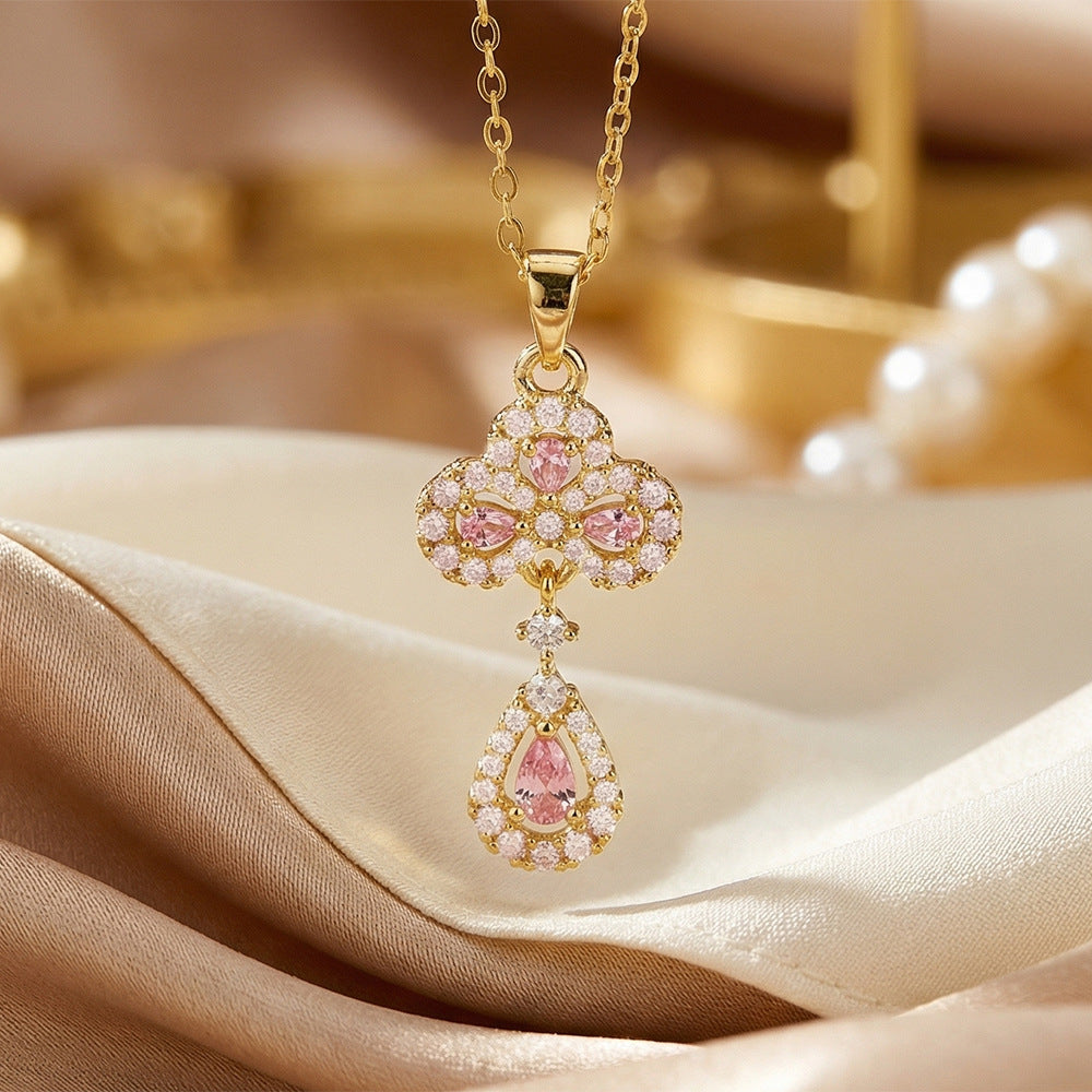 Popular hot-selling zirconium-inlaid classy necklace, accessible luxury, niche women's versatile elegant, simple, non-fading clavicle chain jewelry