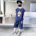 Boys' summer outfit set, new  styles for mid-to-large children, lightweight summer short-sleeve two-piece set, super cool kids' clothing