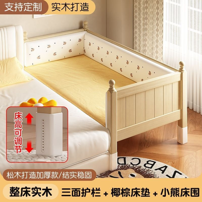 Kids bed patchwork boy big bed girl widened kids baby solid wood bedside crib guardrail crib