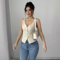 summer independent station tk cross-border cardigantopsv neck front button silmslimming lookvest vest