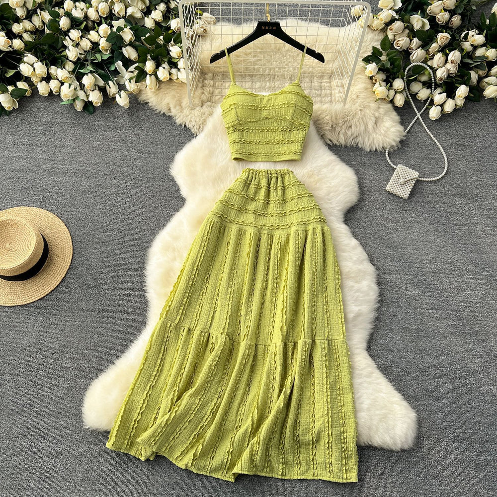 Age-reducing suit women's summer clothing new arrival sling tops shorteasiest for match large swing skirt sweettwo-piece set trendy