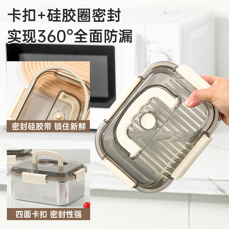 304 stainless steel food storage container with handle - lunch box, refrigerator organizer, fruit container, vacuum-sealed food container