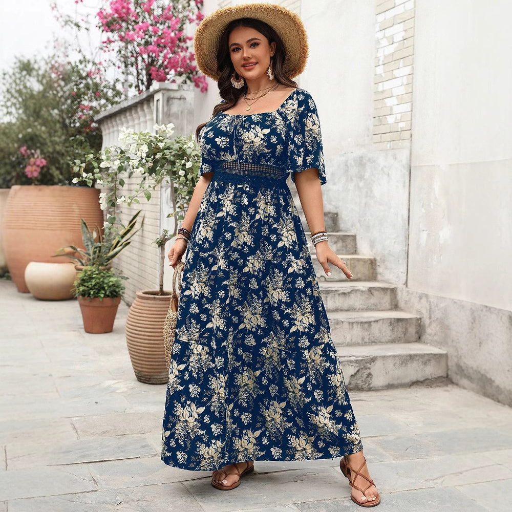 European and american new style printed retro country style plus size women's clothing 150kg patchwork plus size red dress