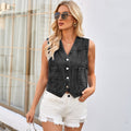 European and american cross-border  spring new arrival: washed slim-fit collarless denim cropped vest cardigan top for women