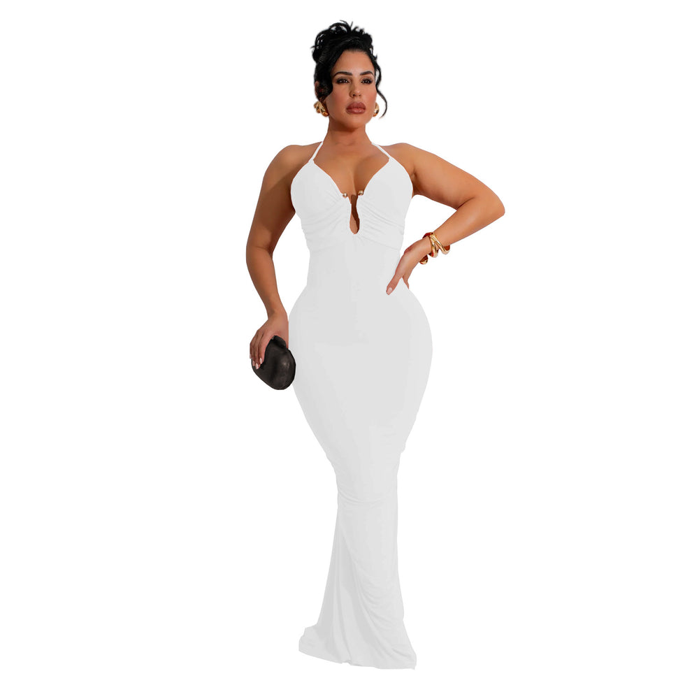 C7116 cross-border   fashion women's sexy slim-fit camisole v-neck backless dress