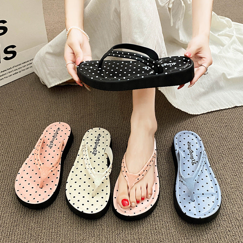 Thick sole flip-flops women's outwearsummernew arrival polka dot casual style with skirt dopamine beach sandals