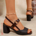 2026 summer new arrival: plus size women's chunky heel sandals with european and american style metal buckle detailing