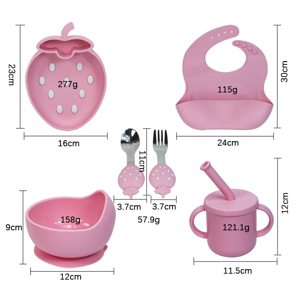 strawberry kids silicone plate and bowl set with suction cup - all-in-one design, baby silicone tableware, cartoon divided plate