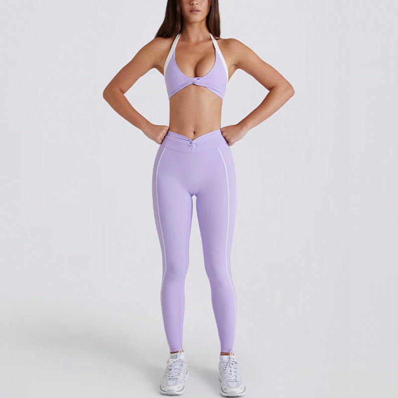 color block twist high-waisted butt-lifting yoga shorts, pants, tank top, running sports bra, yoga outfit set for women