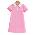 Girls' short-sleeve polo dress - pink summer style with turn-down collar, lantern sleeves, and letter print - perfect for toddlers and young children