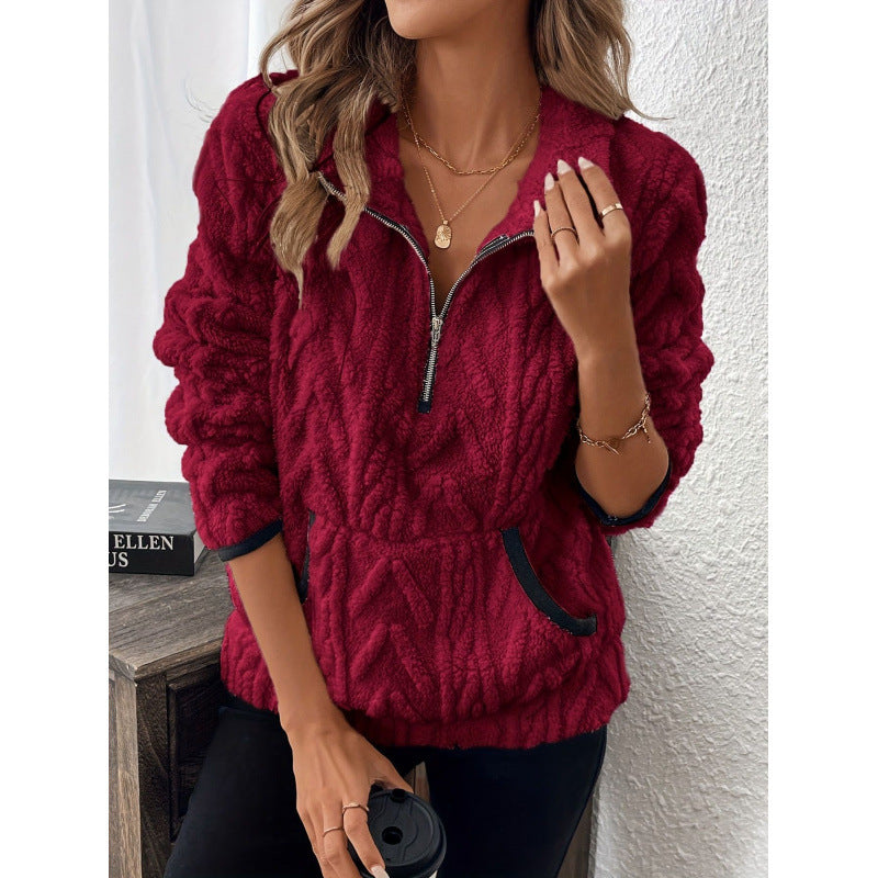 Spot  wish  supply 2025 autumn and winter fashion short contrasting color half-open neck plush women's sweater
