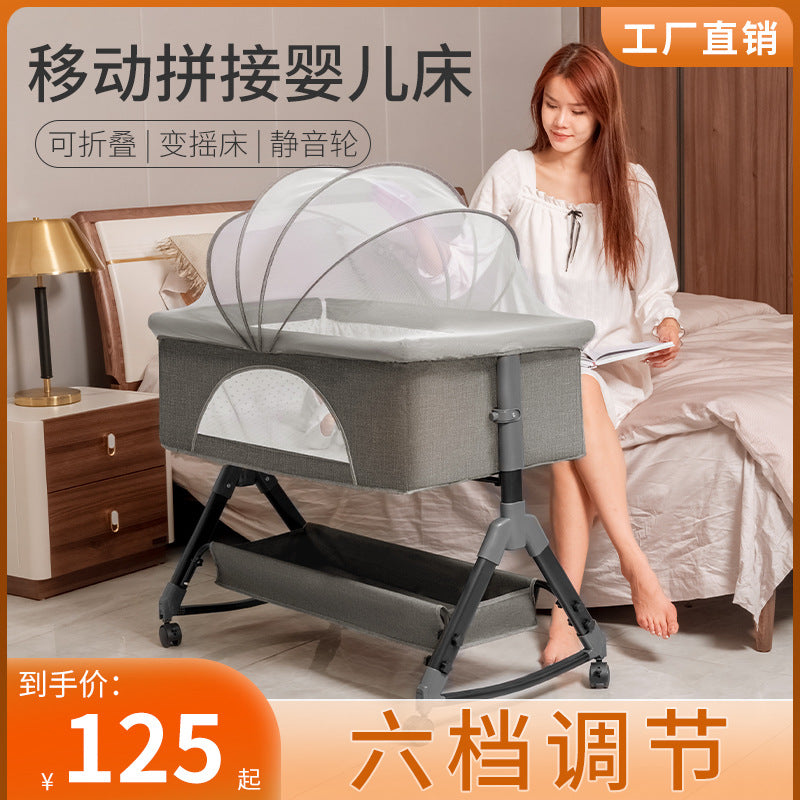Baby crib convertible bed mobile foldable multifunctional cradle newborn bedside bed cross-border hot-selling baby bed