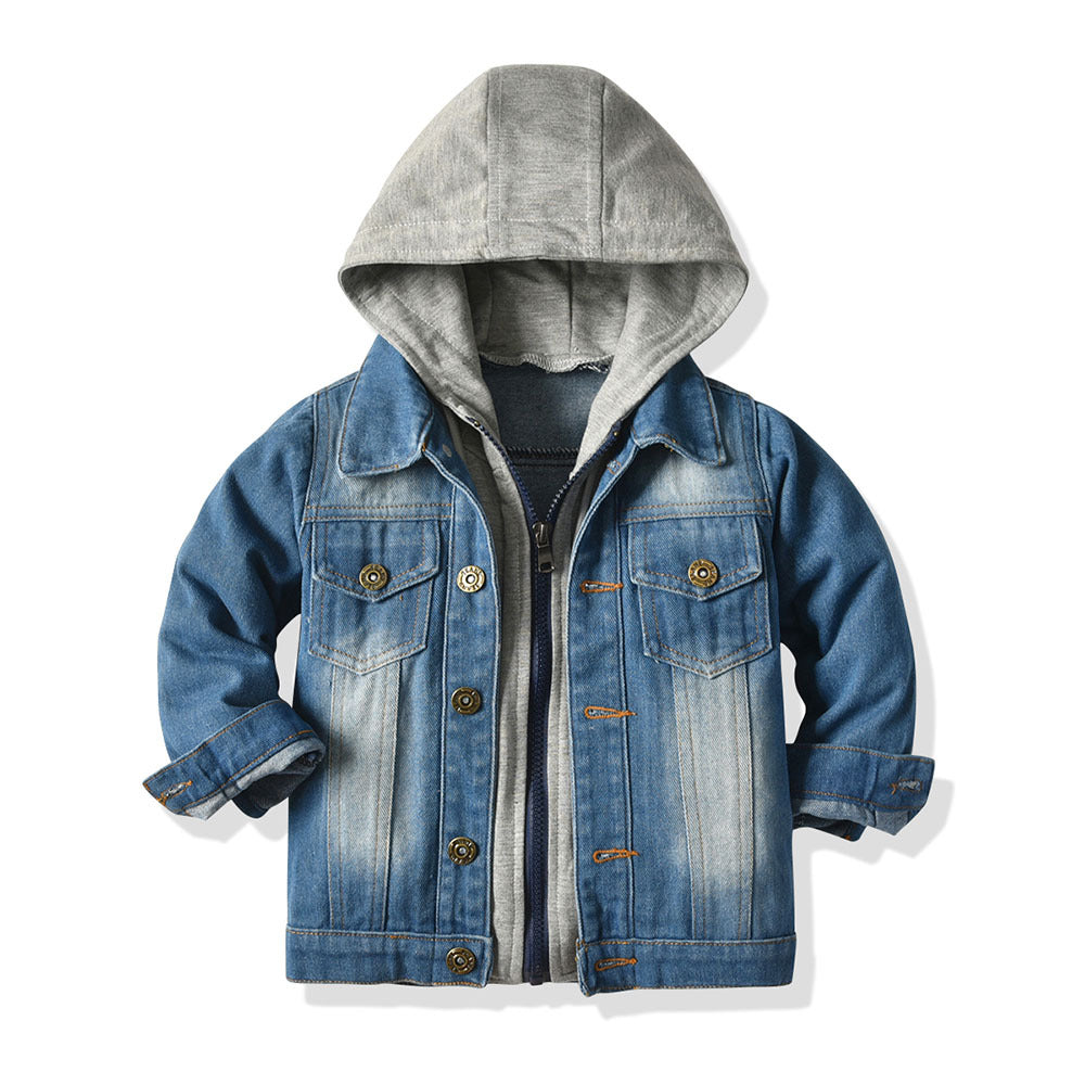 Kids' faux two-piece denim jacket - new autumn/winter hooded fashion casual top for boys and girls - wholesale for export