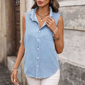 European and american cross-border e-commerce  independent website summer new washed slim-fit sleeveless petal collar denim shirt for women