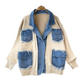 Fashionfashionstylishknittingpatchwork denim outwear women's winterloose lazy stylethickenedsweatercardigantops
