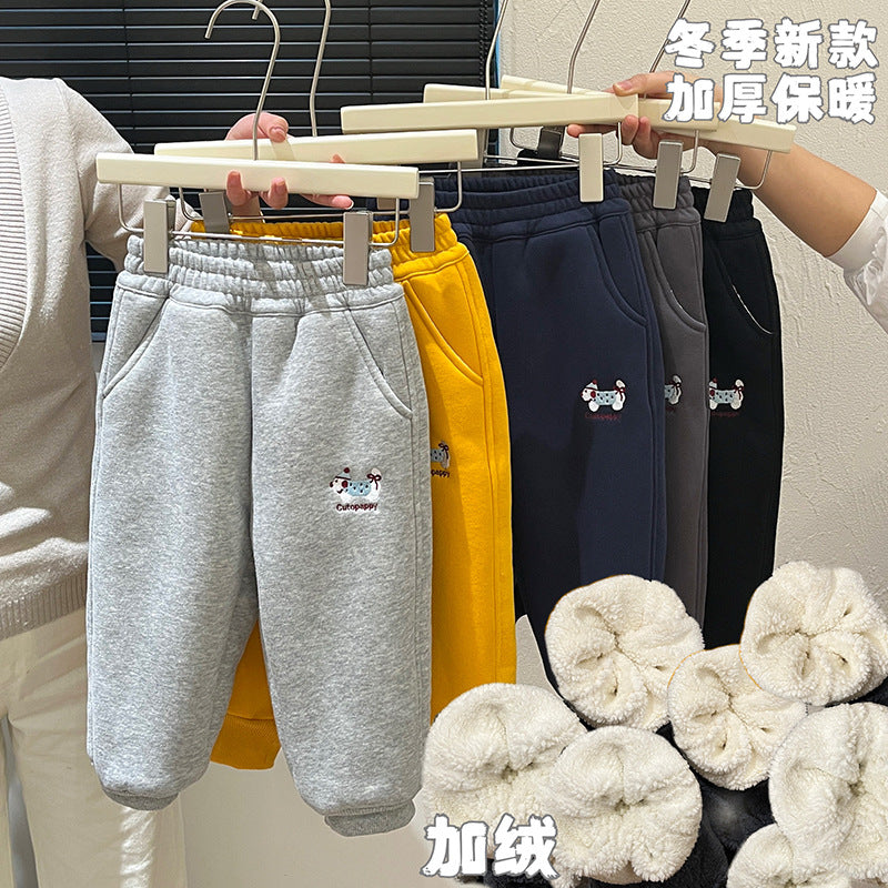 Autumn/winter girls' trendy fleece-lined thickened cotton pants, korean style warm outerwear casual trousers for baby girls, children's clothing