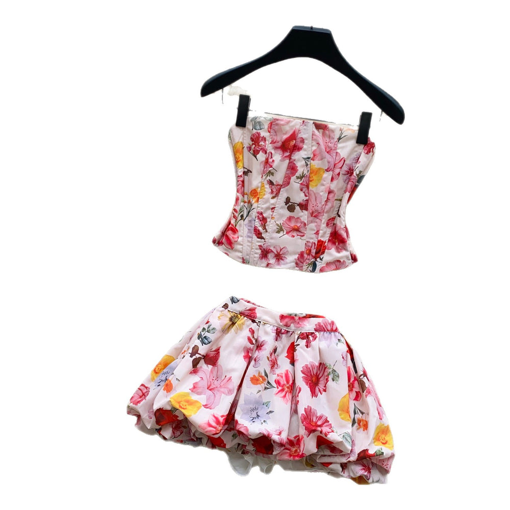 French-style bandeau top & midi skirt set - women's summer slim-fit two-piece outfit for a sweet and spicy look