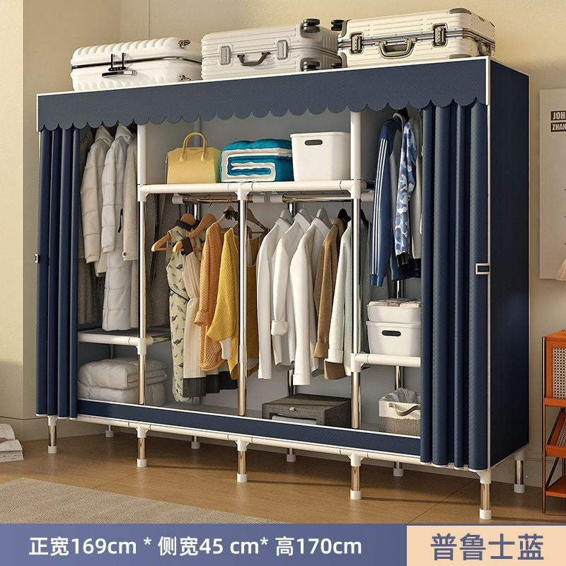 Simple wardrobe for home bedroom steel frame thickened and thickened steel pipe assembled cloth wardrobe rental room strong and durable cabinet
