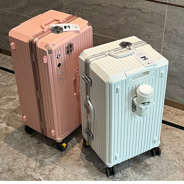 trolley case suitcase large capacity aluminum frame 24 inch PC26 inch multi-functional water cup holder lock universal wheel suitcase