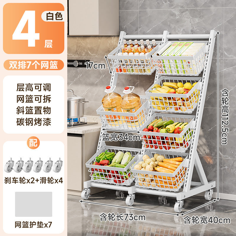 Kitchen storage rack Floor-to-ceiling multi-layer vegetable and fruit multi-functional vegetable basket Living room snack storage rack with wheels