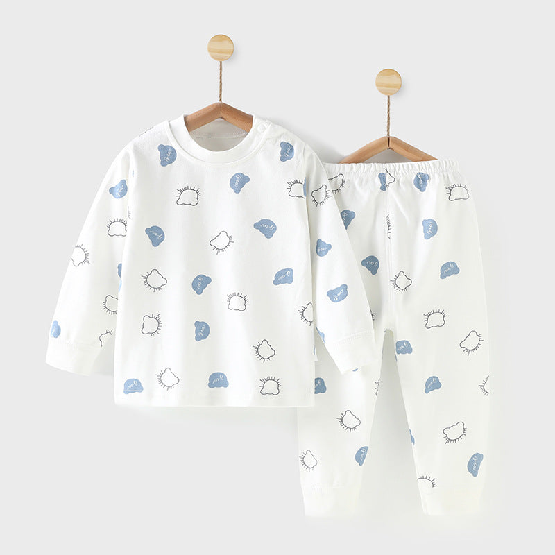 Wholesale autumn/winter baby thermal underwear sets for boys and girls, pure cotton newborn infant home wear - dropshipping available
