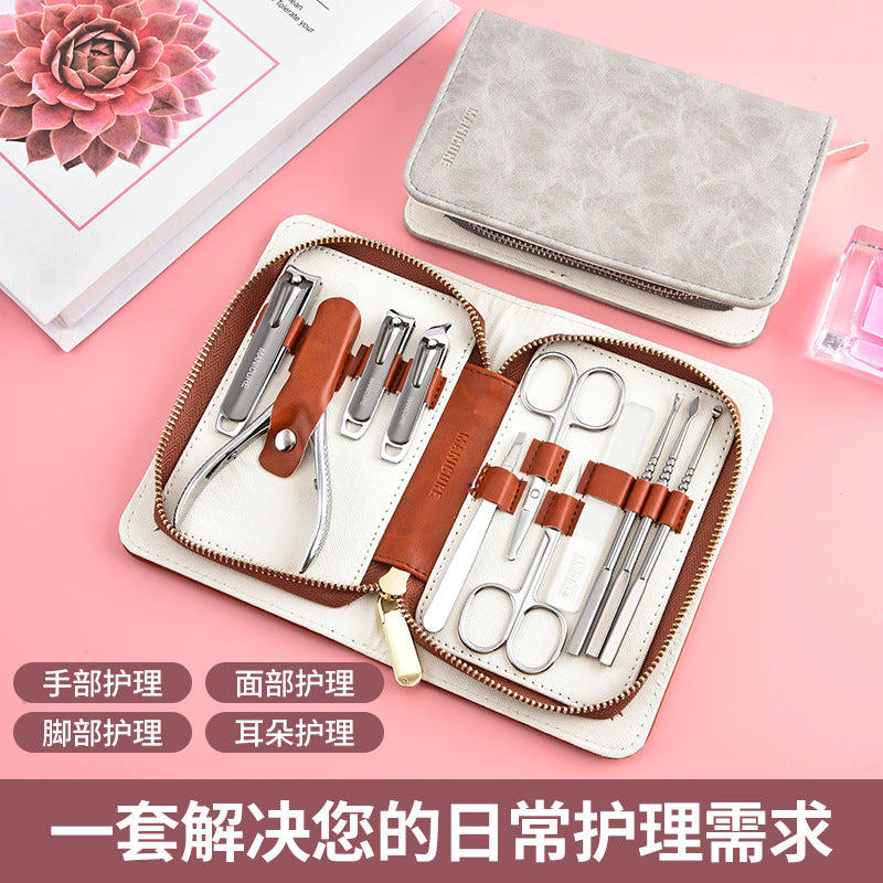 New stainless steel nail clipper set, 7-piece manicure tool kit with premium leather case - wholesale