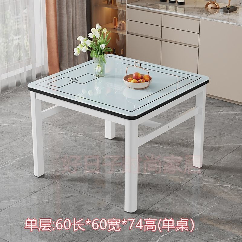 Square dining table tempered glass dining chair combination small apartment home dining table minimalist square table double-layer small table
