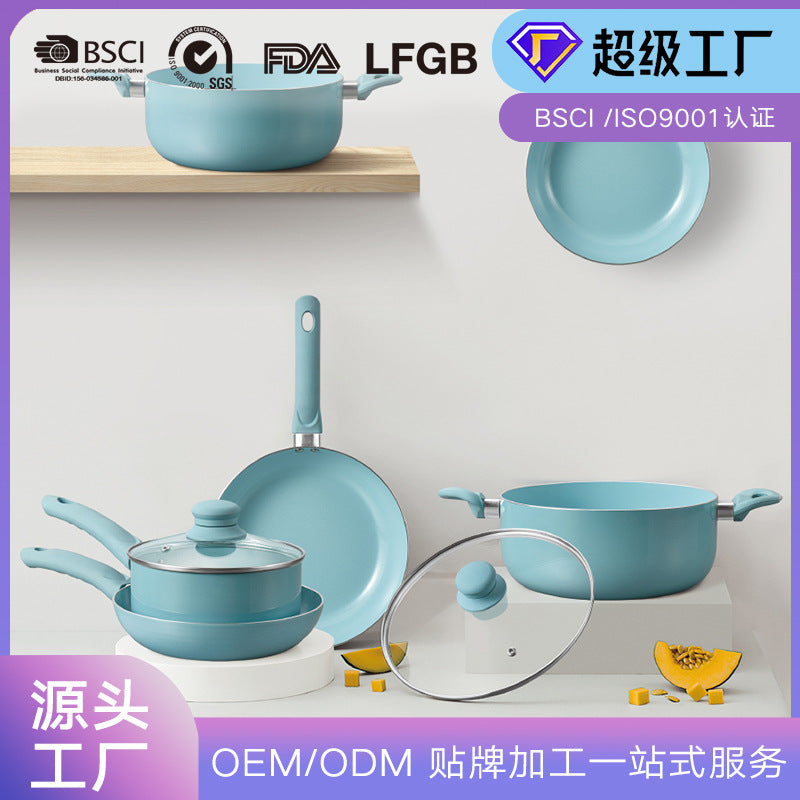 Personalized oem for homesuit pot fresh thickened bottom soup pot milk pot frying pan combination gift pot non-stick pot