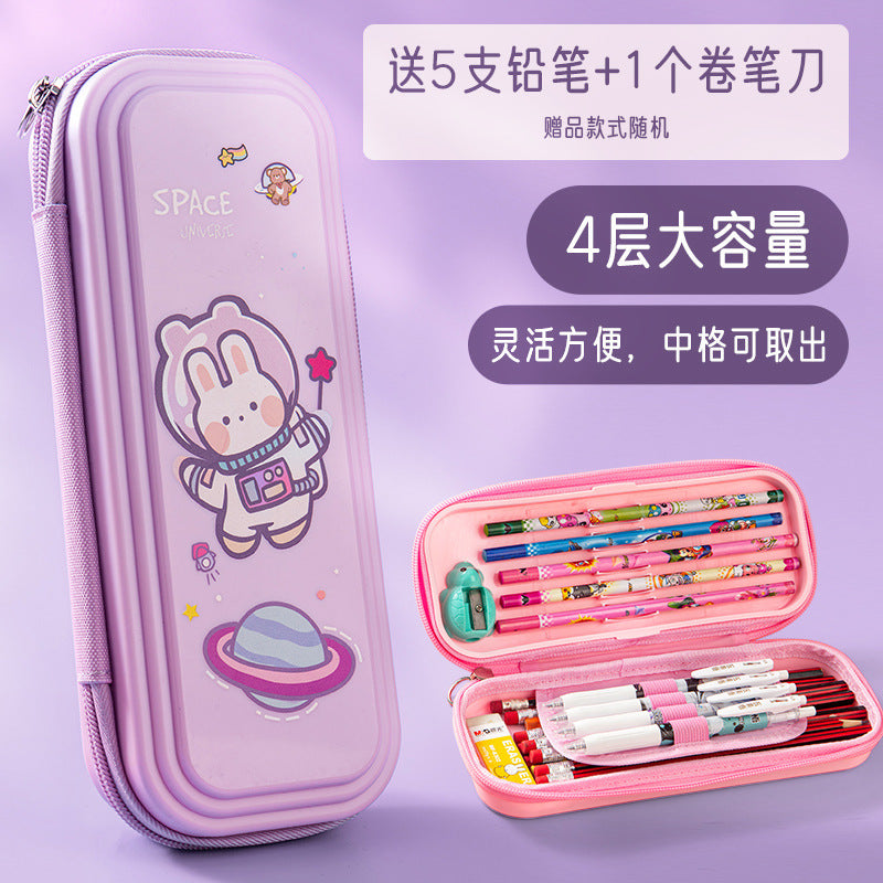 Processing custom stationery box printing logo cartoon primary school student pencil bag wholesale plastic PP waterproof large capacity pencil case