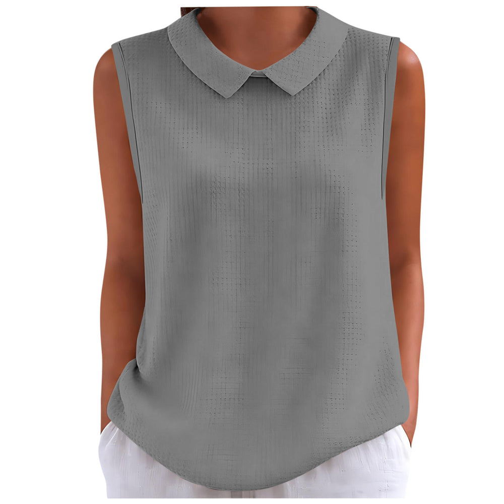 cross-border fashion summer new solid color women's casual waffle knit turn-down collar comfortable breathable tank top - in stock