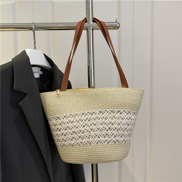 Large capacity new cotton thread handbag fashionable versatile fairy woven bag shoulder crossbody beach bag women's bag