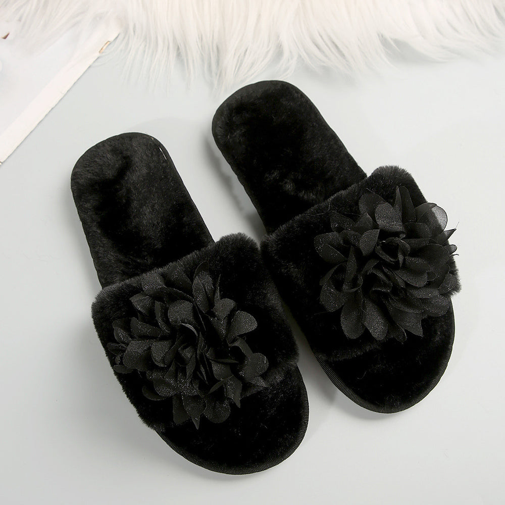 2024 spring/autumn/winter new floral platform fuzzy slippers - women's indoor/outdoor flat heel warm plush slippers
