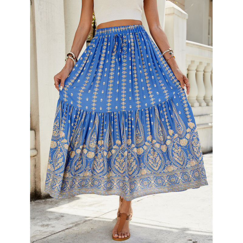 cross-border rayon positioning printingpatchwork skirt seaside vacation exotic style large swing beach skirt