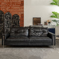 Retro style oil wax genuine leather bauhaus sofa casual designer straight row down medieval style small apartment leather sofa