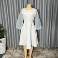 supply of african, european and american women's clothing, waist-cinching a-line dress, puff sleeves, three-quarter sleeves, fashionplaid space layer