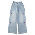 Girls' colorful bowknot denim jeans -  spring new style - stylish straight-leg pants for kids - loose, floor-length trousers for mid-to-large children