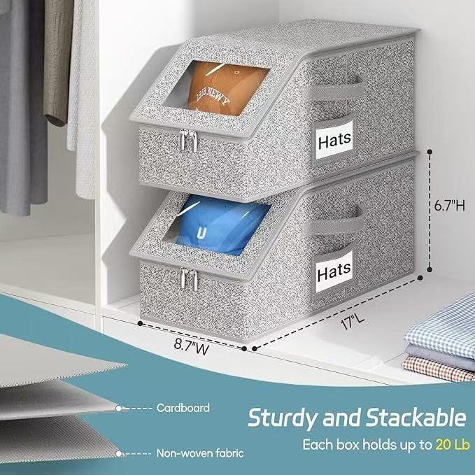 Cross-border foldable baseball cap storage box Fabric wardrobe sorting clothing hat stackable storage box Visual box