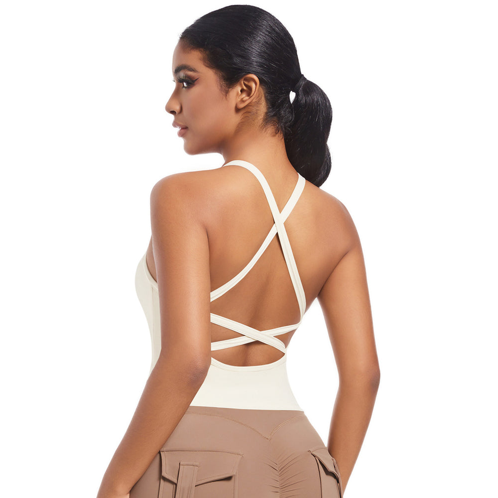European and american new crossover strap backless sports bra yoga top long shaping bodysuit running fitness tank top for women
