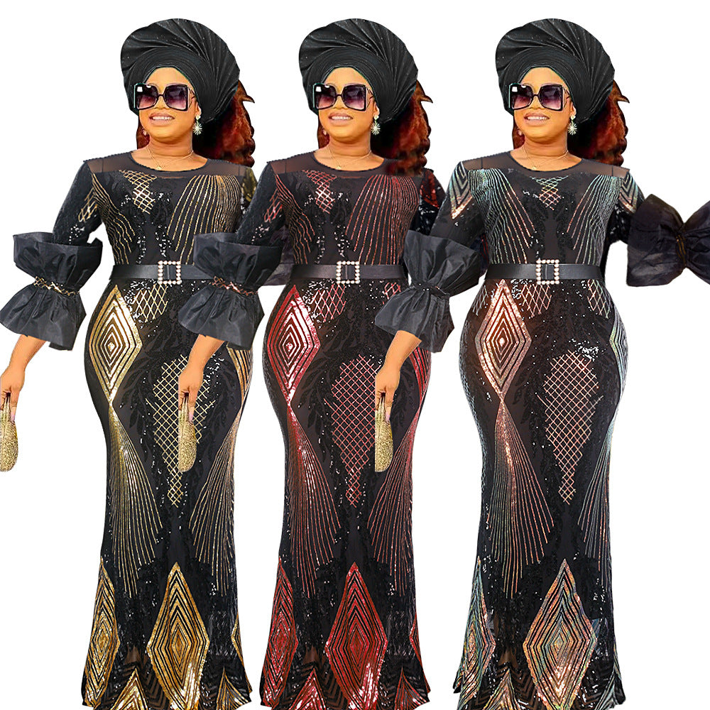 Aliexpress  fashionexportbest sellingsequindress african plus size women's clothing mop dress long skirt
