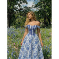 Amazon blue floral print off-the-shoulder dress - women's  summer new arrival - slim fit, figure-flattering dress