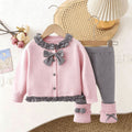 Girls' knitted cardigan and leggings set - new  spring/autumn collection - plaid bowknot cardigan sweater with scrunch socks