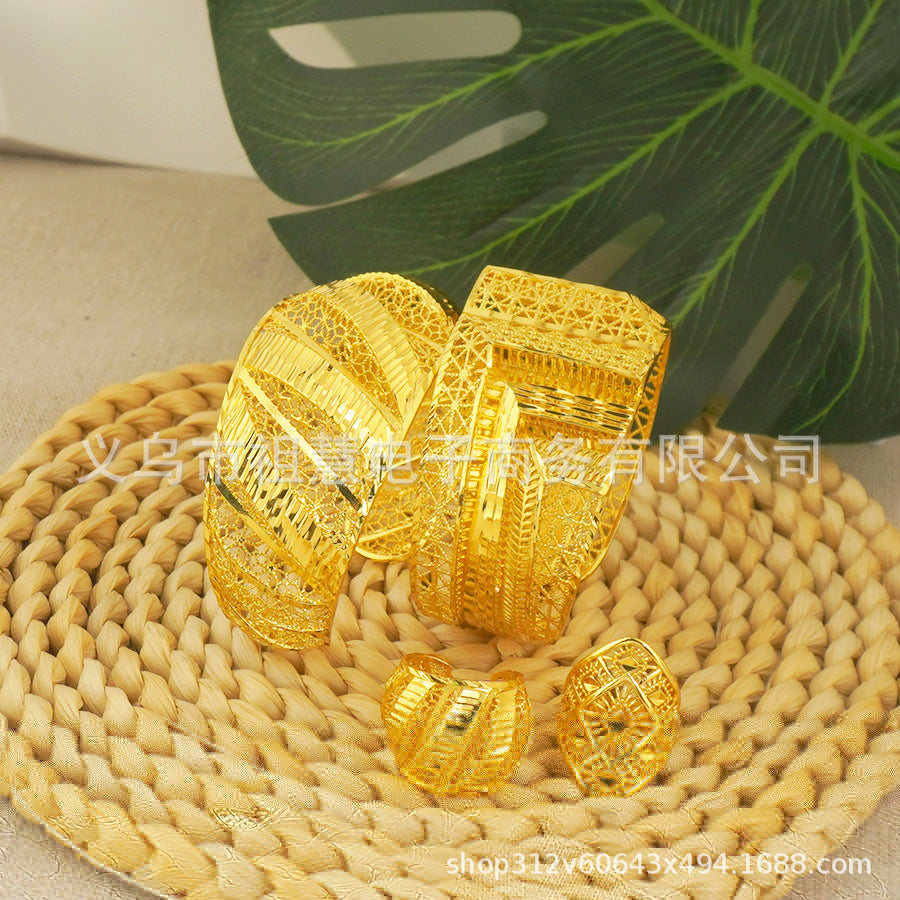 Middle eastern dubai women's geometric hollow open bangle ring african nigerian festival vietnamese wedding party gift