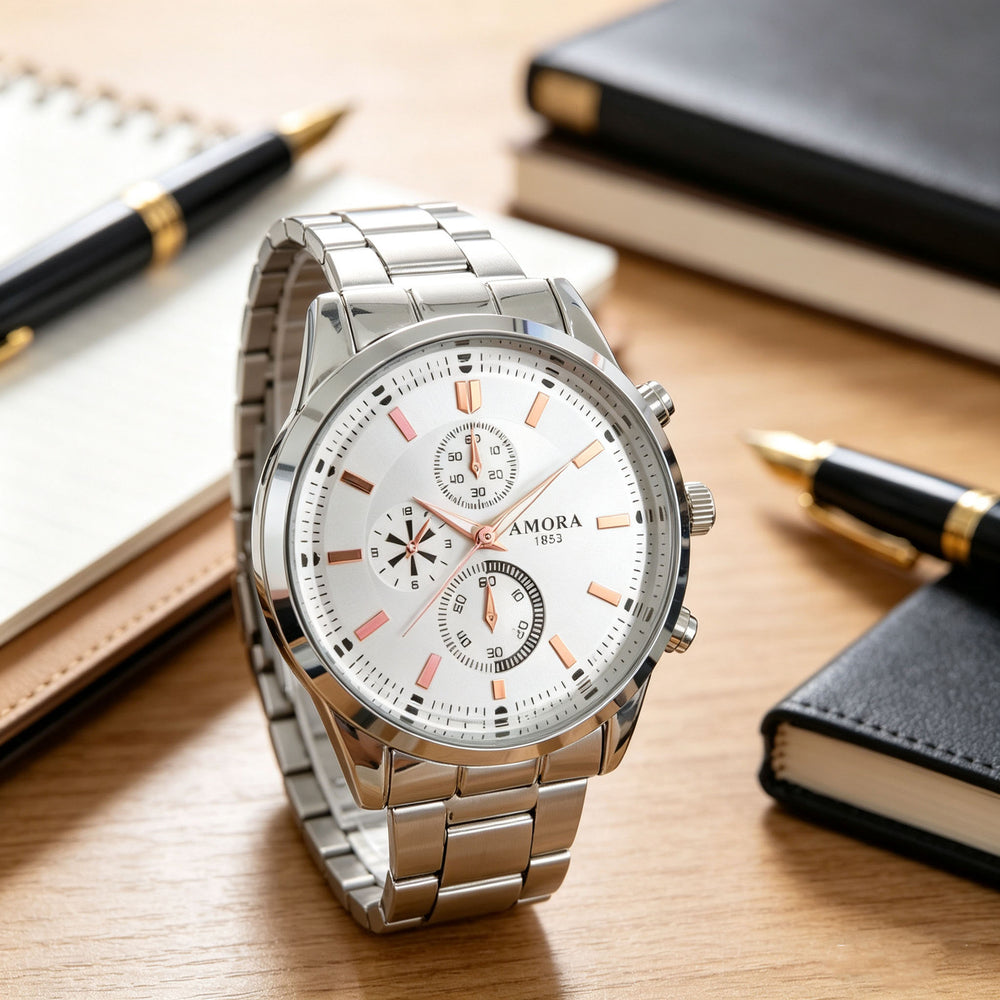 three-eye men outdoor sports steel belt stainless steel fashion business luminous men quartz watch