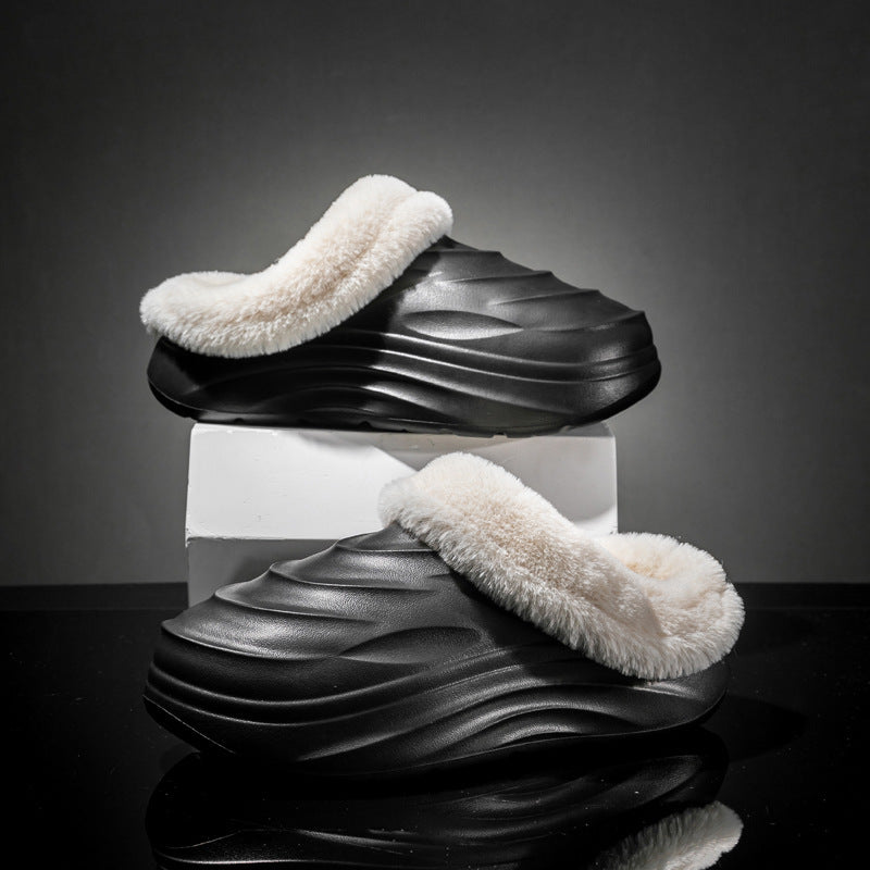 Emerging from the cocoon: 2025 winter new arrivals - premium fleece-lined, extra-thick cotton shoes. stylish and cozy couple's design. non-slip, warm cotton slippers for men, perfect for outdoor wear