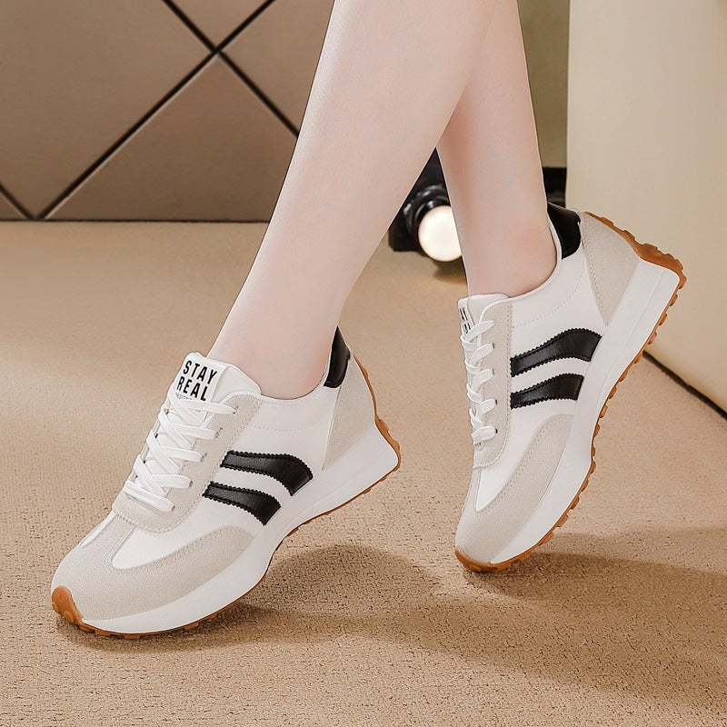 plus size women's shoes new arrival breathable leather sneakers women's korean version thick solecasual soft bottom running dad shoes